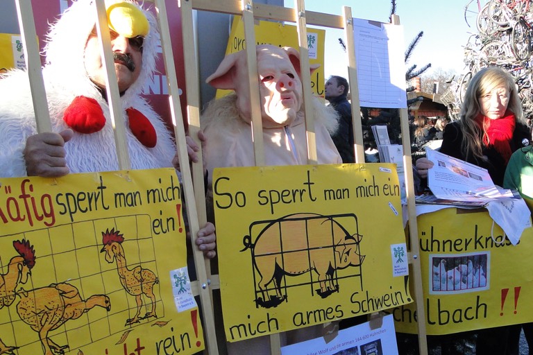 Die BN-Ortsgruppe Reichertshofen protestierte auch auf dem Tollwood-Festival gegen die Erweiterung des Hähnchenmast-Betriebs in Eschelbach und unterstützt auch die Petition.