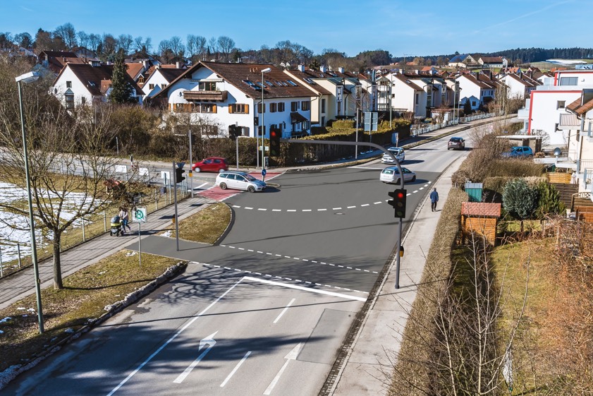 So soll die abknickende Vorfahrt an der Hohenwarter Straße beziehungsweise Anton-Schranz-Straße aussehen. (Visualisierung: Reinhard Beck)