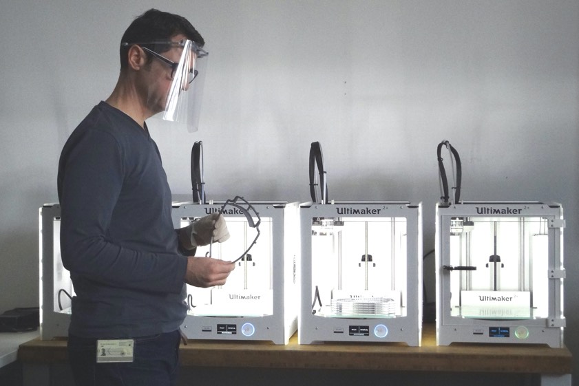 Herstellung der Schutzvisiere an der Technischen Hochschule Ingolstadt. Foto: THI