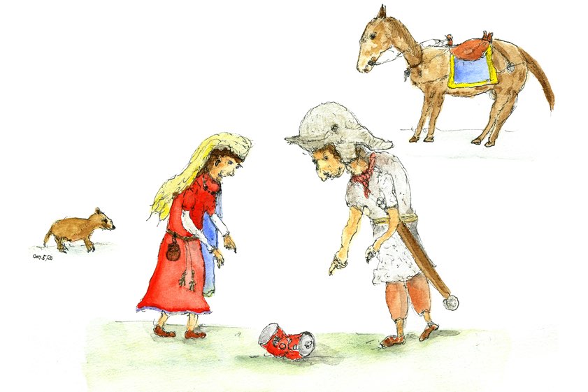 Während der Schließung haben sich sieben moderne Zwerge in das Museum eingeschlichen. Illustration: Claus-Michael Hüssen