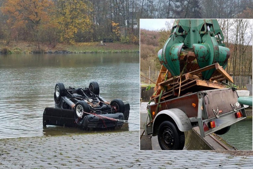 Das Auto wurde am Samstag aus dem Kanal gezogen, der Anhänger wurde erst heute an der Kelheimer Schleuse gefunden. Fotos: oh, Feuerwehr Kelheim