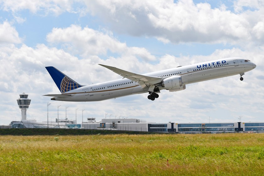 Start einer "Boeing 787-8 Dreamliner" der United Airlines am Münchner Airport. Foto: Alex Tino Friedel, FMG
